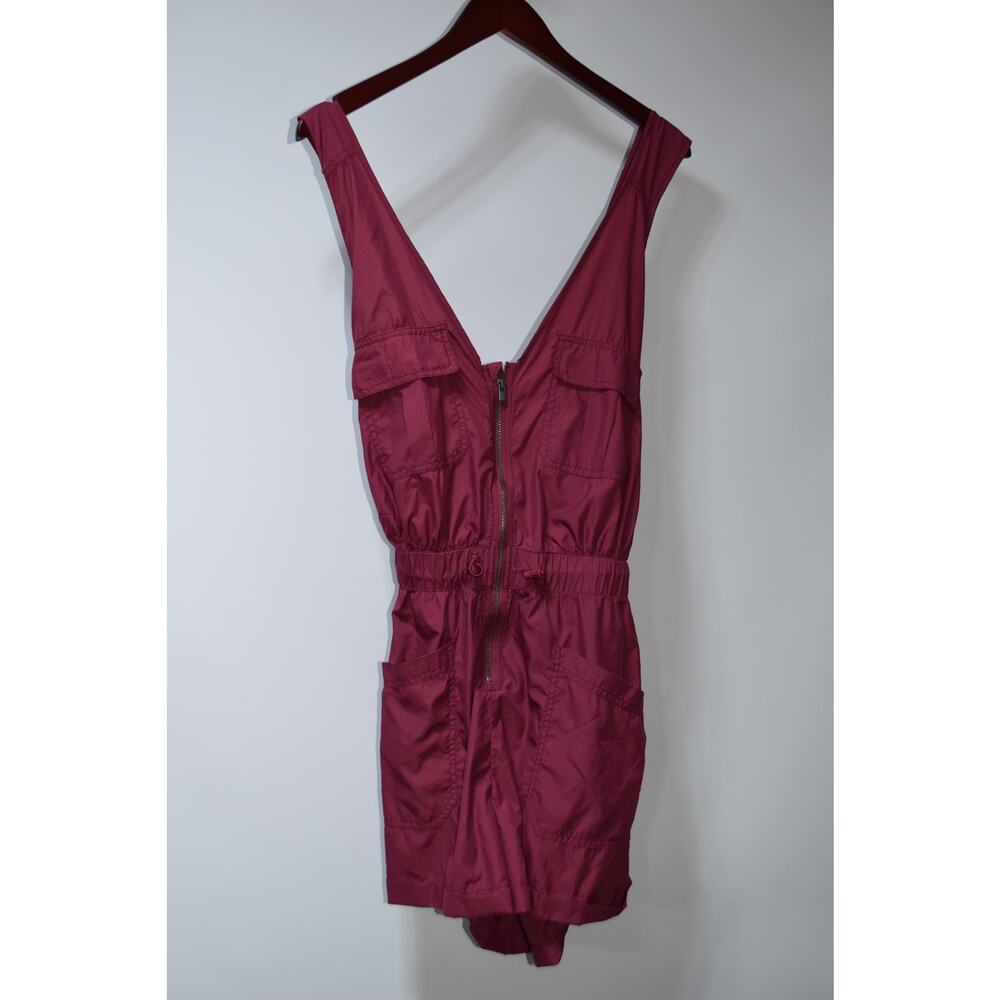 Free People Movement Burgundy Utility Romper Zip Front Sleeveless Size Medium